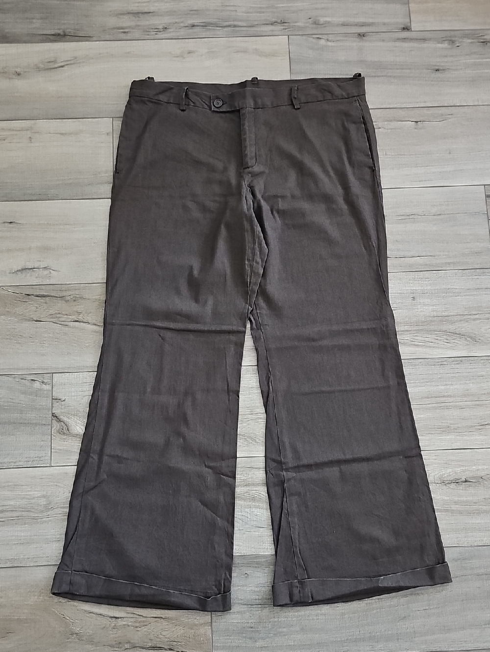 GAP Vintage Y2K Linen Cotton Wide Leg Cuffed Trouser Pants Brown 16R